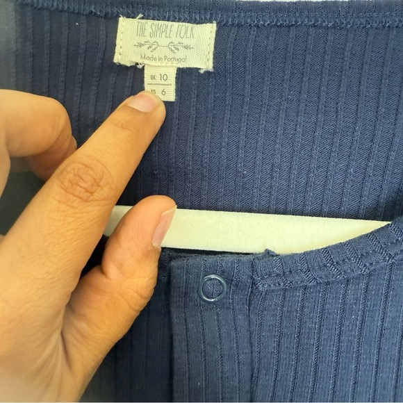 The Simple Folk 6 Organic Cotton Navy Blue Women's Ribbed Henley Top - Picture 3 of 7